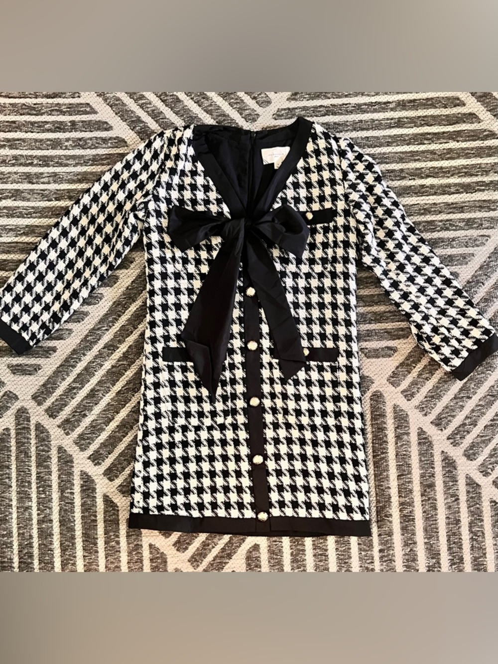 POMANDER PLACE TUCKERNUCK Medium Coco Herringbone Black White Mini Dress - Picture 6 of 12